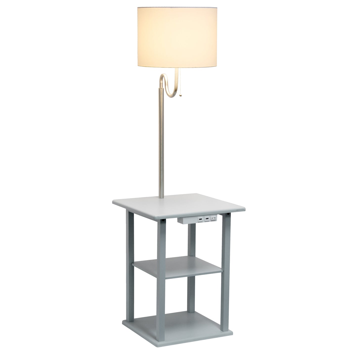 All The Rages 57" Gray 2-Tier End Table Floor Lamp Combination With 2 USB Charging Ports & Power Outlet