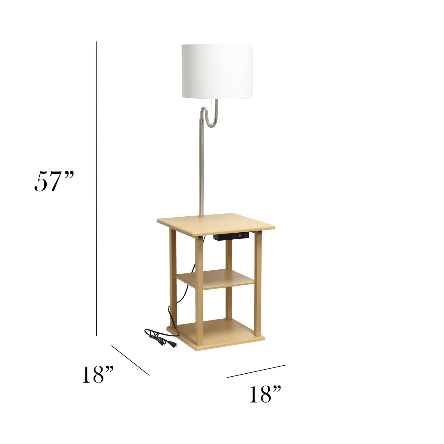 All The Rages 57" Tan 2-Tier End Table Floor Lamp Combination With 2 USB Charging Ports & Power Outlet