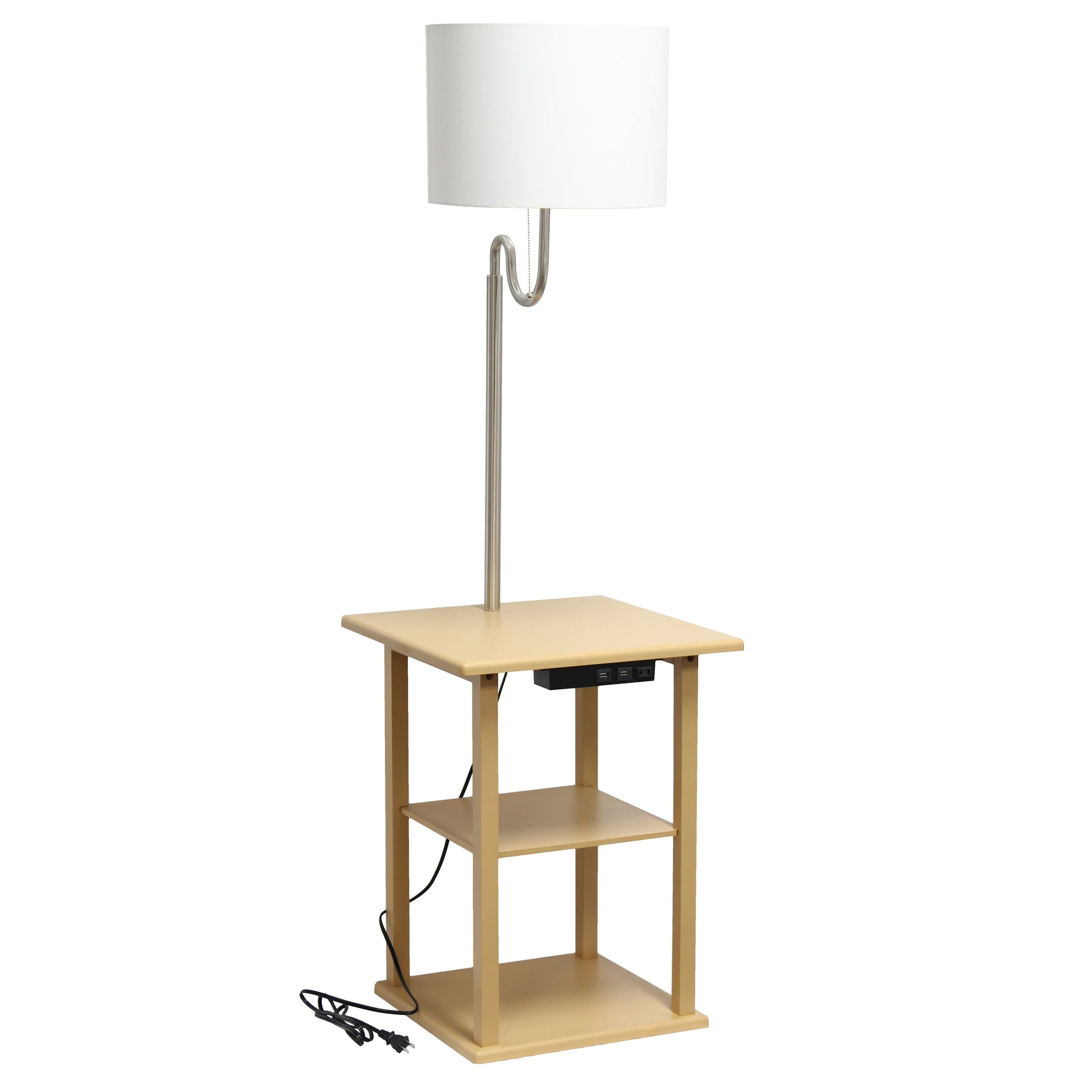 All The Rages 57" Tan 2-Tier End Table Floor Lamp Combination With 2 USB Charging Ports & Power Outlet