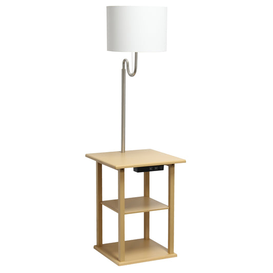 All The Rages 57" Tan 2-Tier End Table Floor Lamp Combination With 2 USB Charging Ports & Power Outlet