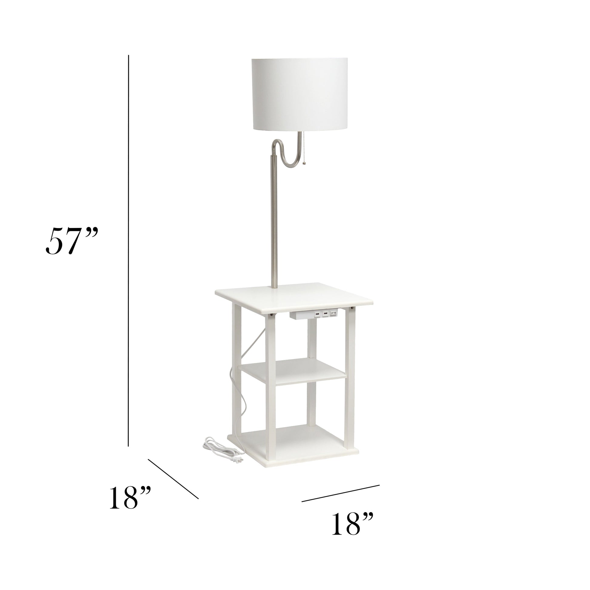 All The Rages 57" White 2-Tier End Table Floor Lamp Combination With 2 USB Charging Ports & Power Outlet