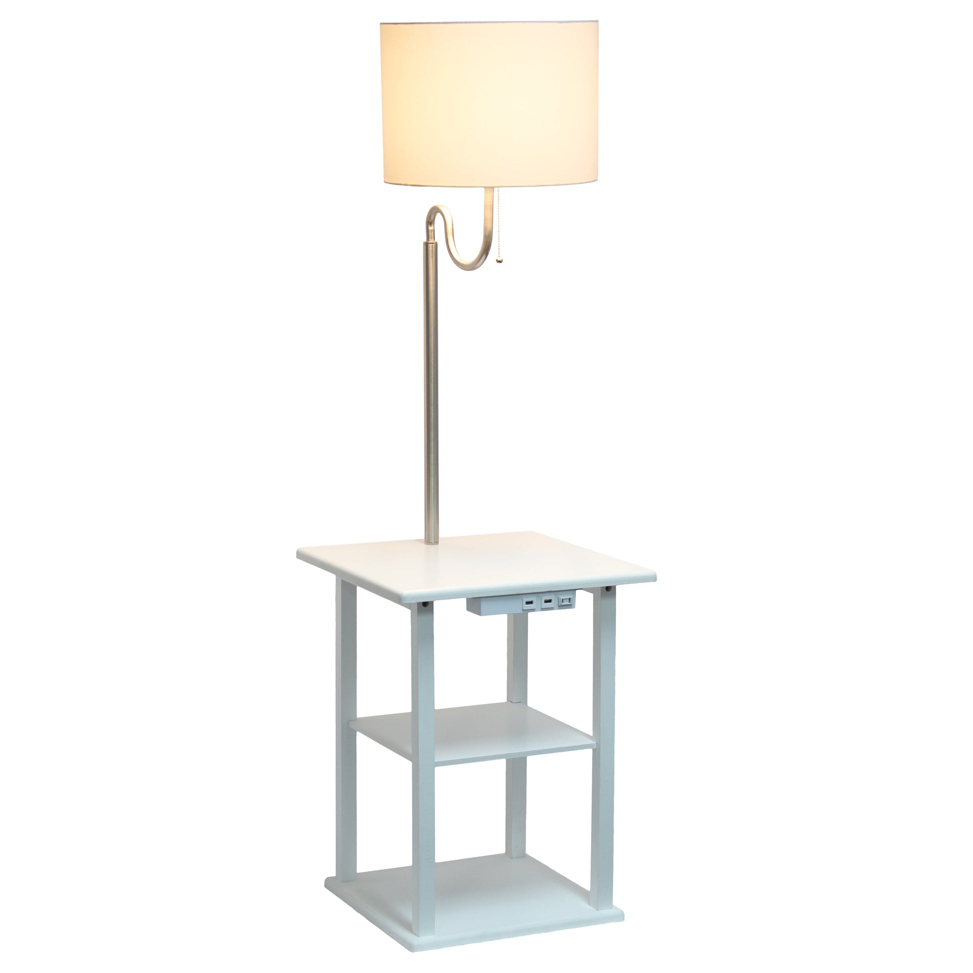 All The Rages 57" White 2-Tier End Table Floor Lamp Combination With 2 USB Charging Ports & Power Outlet