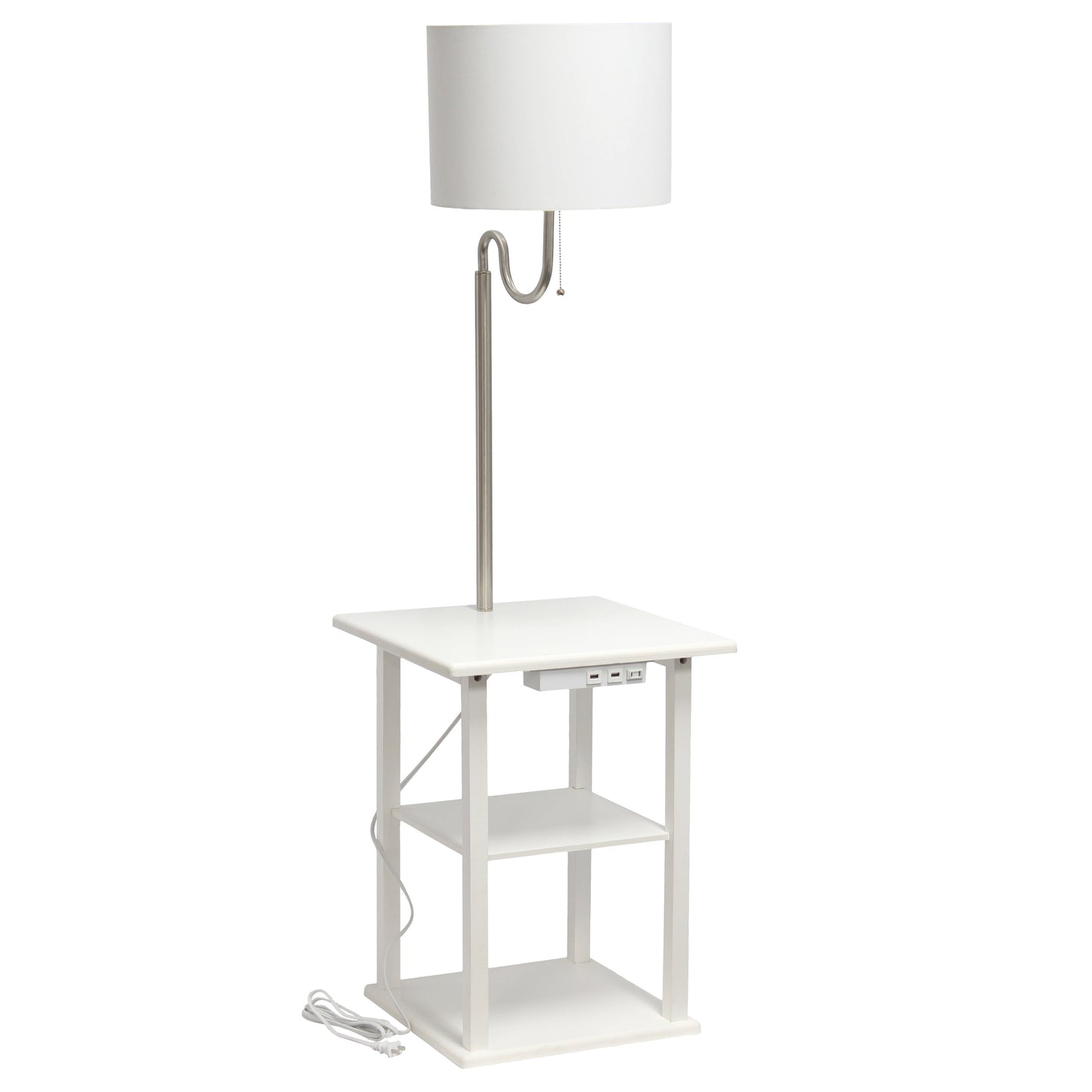 All The Rages 57" White 2-Tier End Table Floor Lamp Combination With 2 USB Charging Ports & Power Outlet