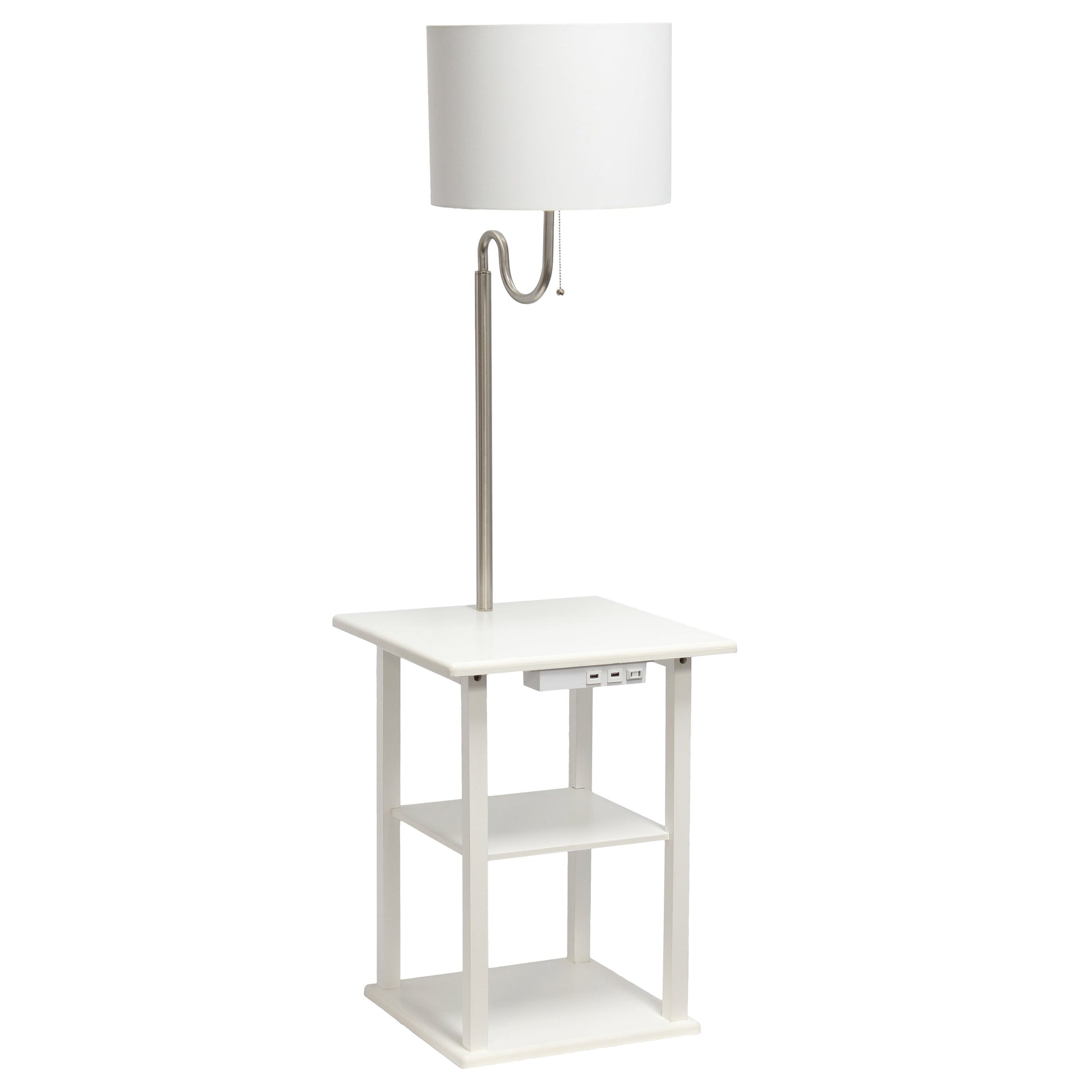 All The Rages 57" White 2-Tier End Table Floor Lamp Combination With 2 USB Charging Ports & Power Outlet