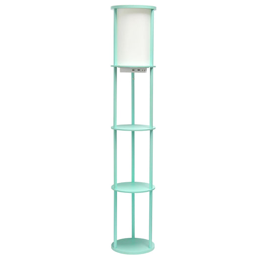All The Rages 63" Aqua Round Modern Shelf Etagere Organizer Storage Floor Lamp With 2 USB Charging Ports & 1 Charging Outlet