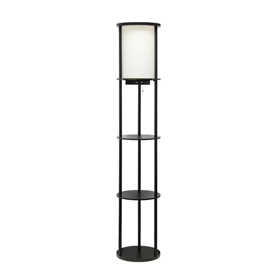 All The Rages 63" Black Round Modern Shelf Etagere Organizer Storage Floor Lamp With 2 USB Charging Ports & 1 Charging Outlet
