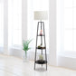 All The Rages 63" Black Tall Tripod 3-Tier Shelf Standing Floor Lamp With White Drum Fabric Shade