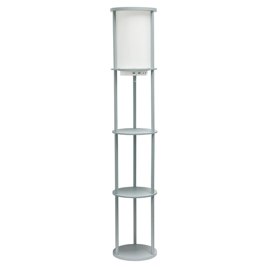 All The Rages 63" Gray Round Modern Shelf Etagere Organizer Storage Floor Lamp With 2 USB Charging Ports & 1 Charging Outlet