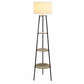 All The Rages 63" Light Wood Tall Tripod 3-Tier Shelf Standing Floor Lamp With White Drum Fabric Shade