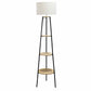 All The Rages 63" Light Wood Tall Tripod 3-Tier Shelf Standing Floor Lamp With White Drum Fabric Shade