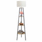 All The Rages 63" Light Wood Tall Tripod 3-Tier Shelf Standing Floor Lamp With White Drum Fabric Shade