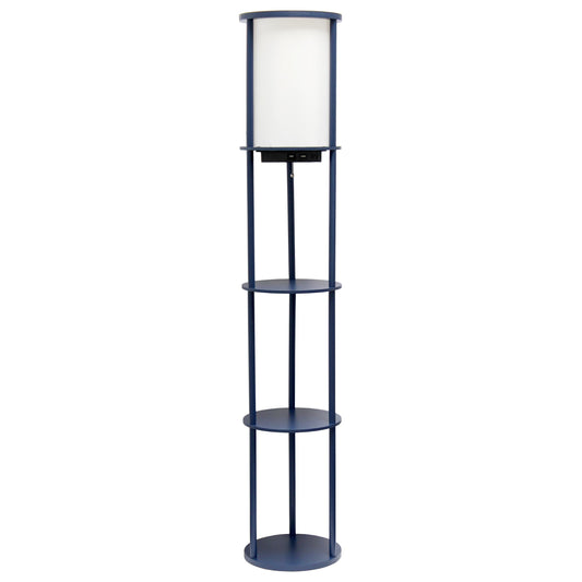 All The Rages 63" Navy Round Modern Shelf Etagere Organizer Storage Floor Lamp With 2 USB Charging Ports & 1 Charging Outlet