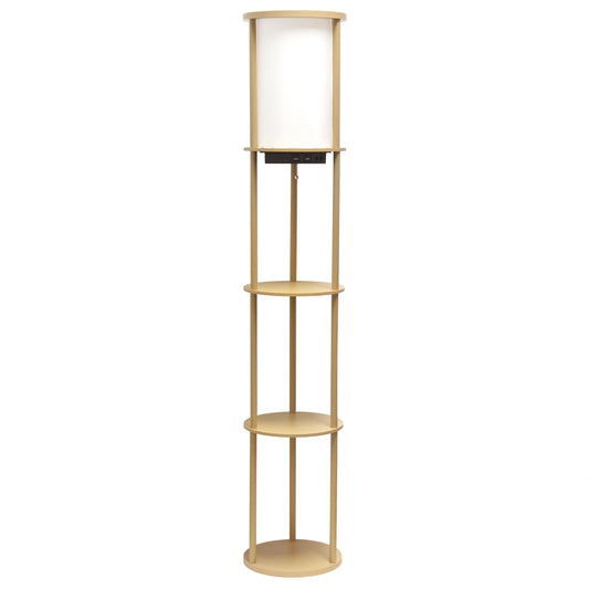 All The Rages 63" Tan Round Modern Shelf Etagere Organizer Storage Floor Lamp With 2 USB Charging Ports & 1 Charging Outlet
