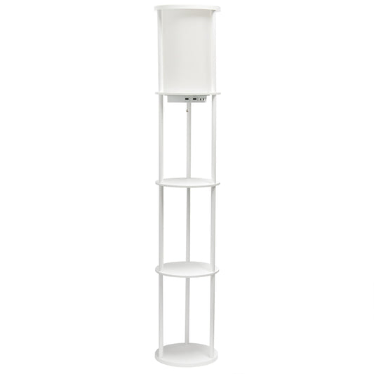 All The Rages 63" White Round Modern Shelf Etagere Organizer Storage Floor Lamp With 2 USB Charging Ports & 1 Charging Outlet