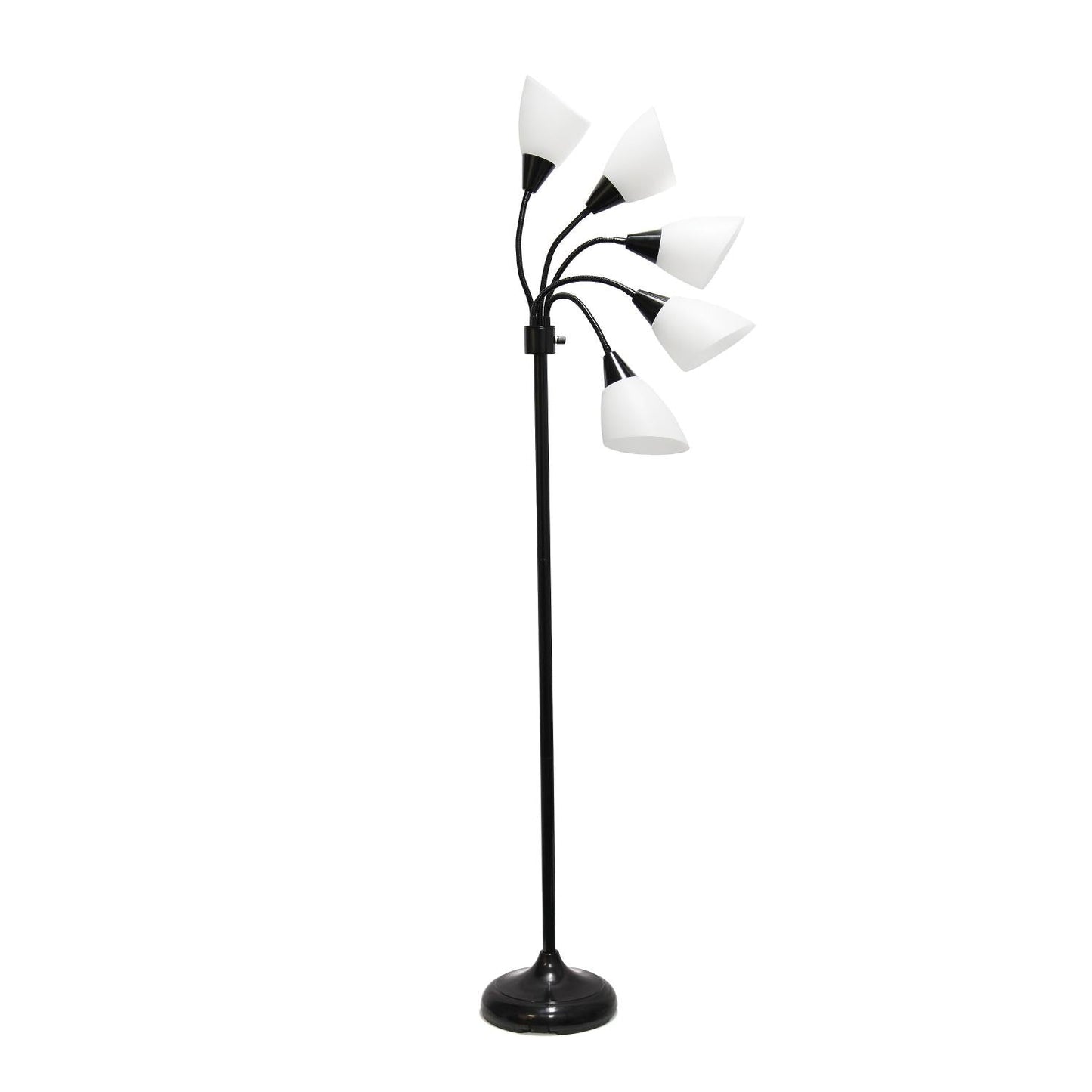 All The Rages 67" Black 5-Light Adjustable Gooseneck Floor Lamp With White Shades