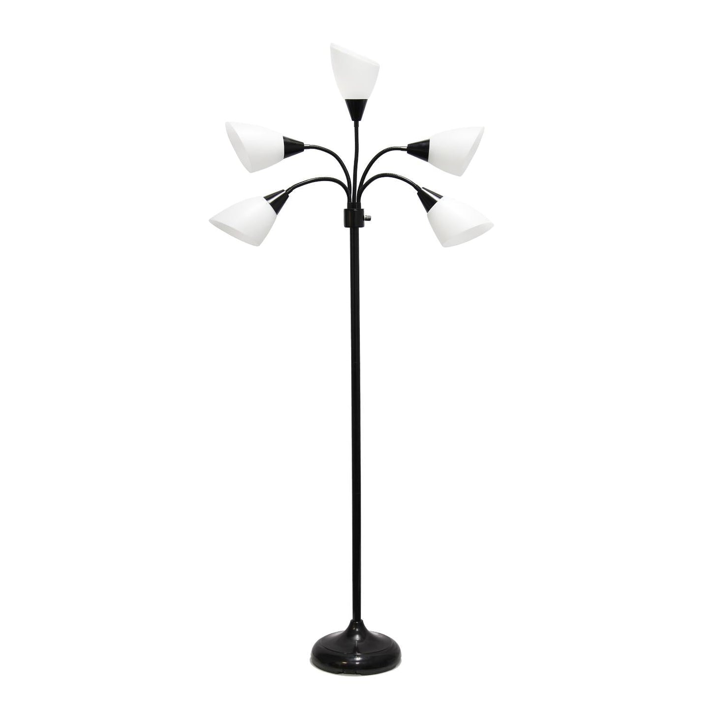 All The Rages 67" Black 5-Light Adjustable Gooseneck Floor Lamp With White Shades