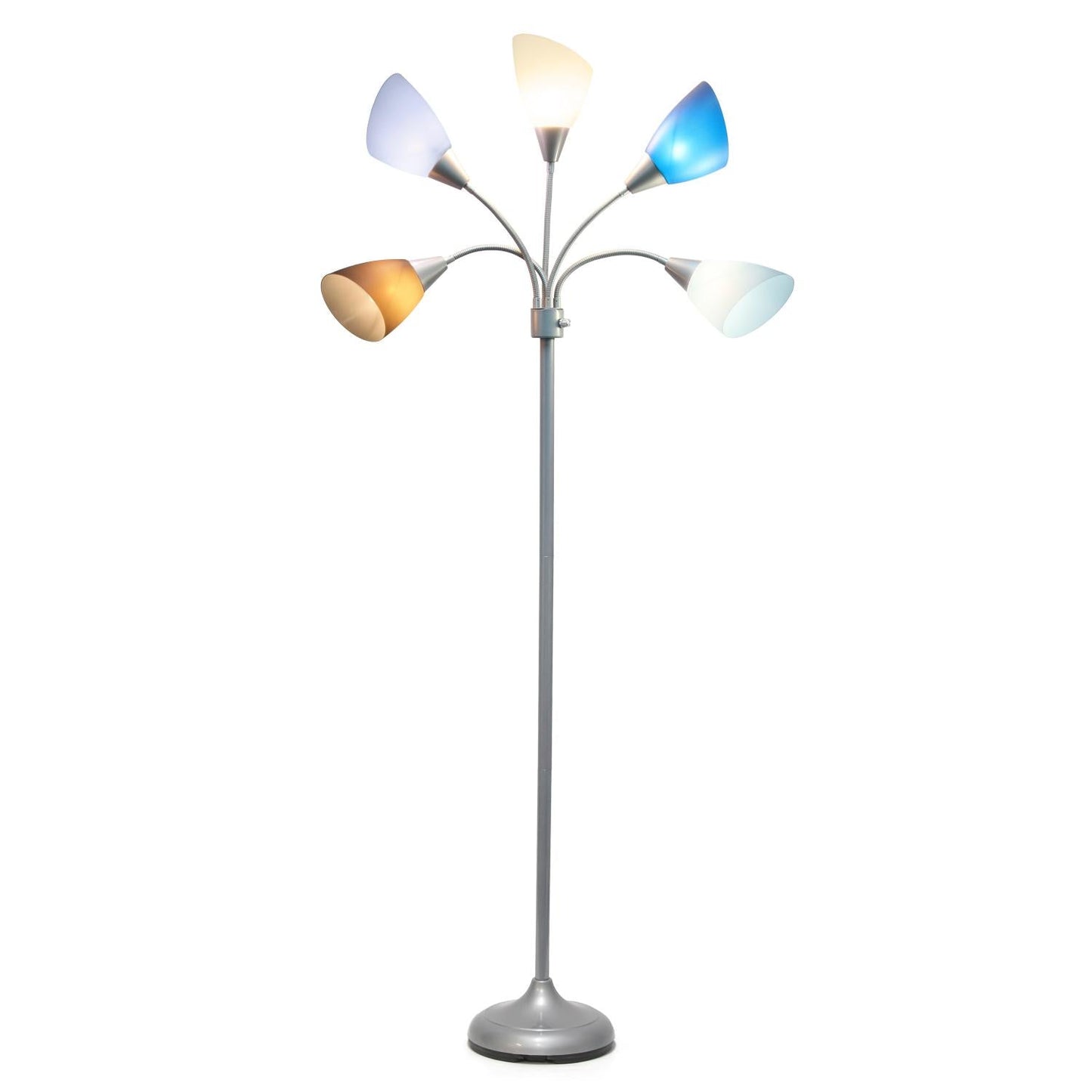 All The Rages 67" Silver 5-Light Adjustable Gooseneck Floor Lamp With Blue, White & Gray Shades