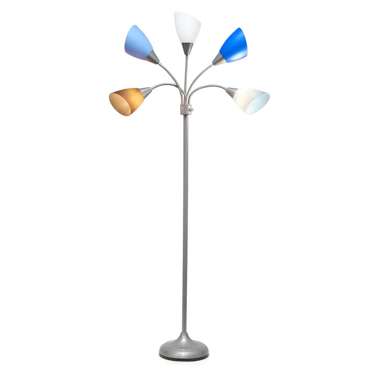 All The Rages 67" Silver 5-Light Adjustable Gooseneck Floor Lamp With Blue, White & Gray Shades