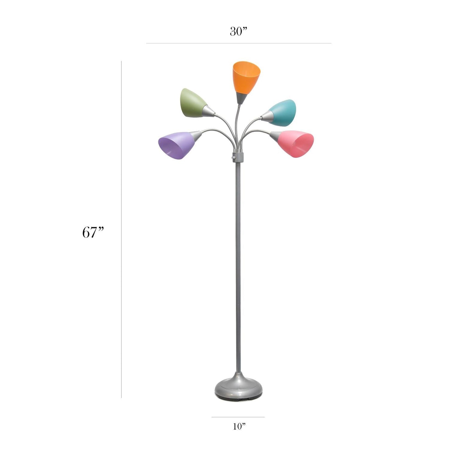 All The Rages 67" Silver 5-Light Adjustable Gooseneck Floor Lamp With Shades In Green, Lilac, Coral, Teal & Pink