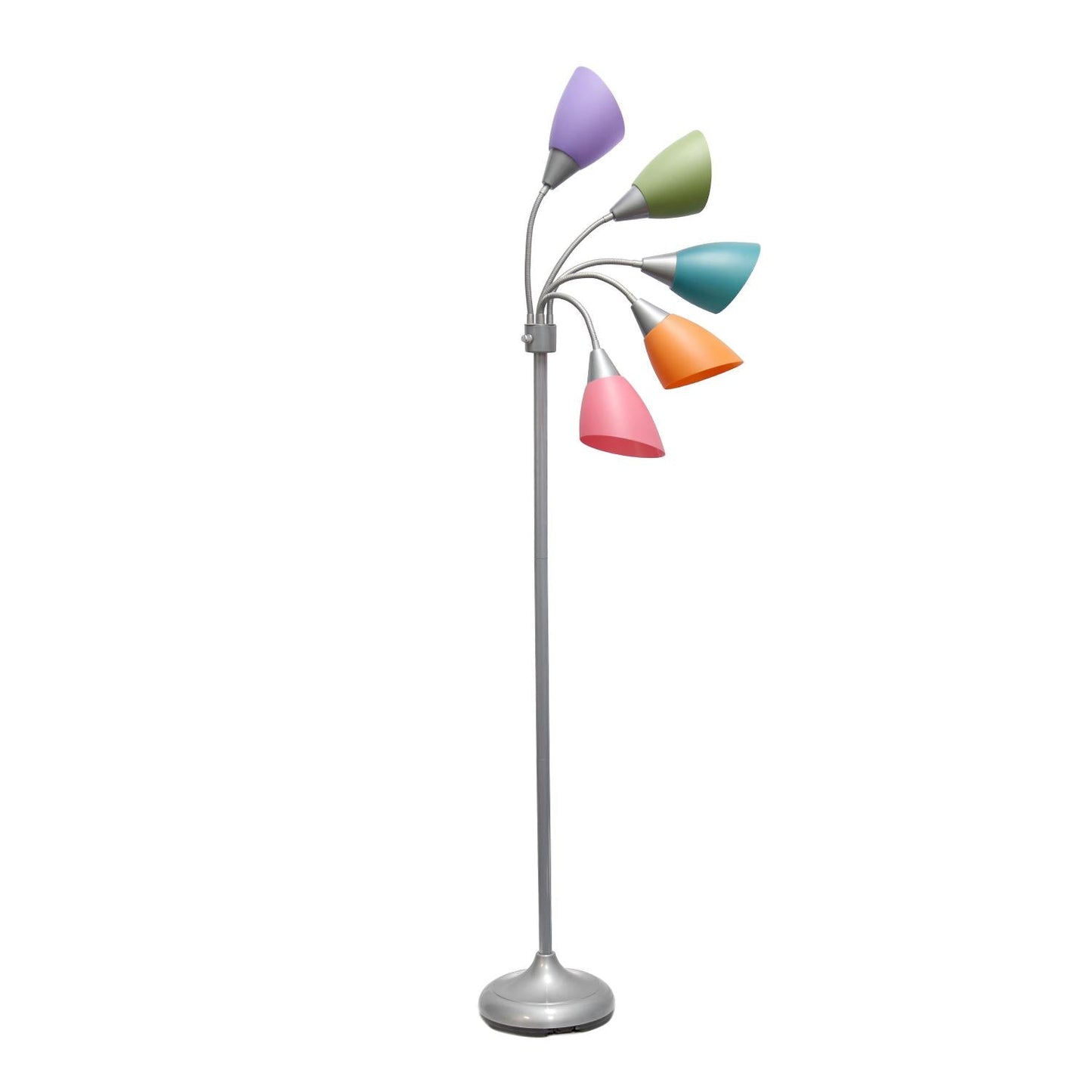 All The Rages 67" Silver 5-Light Adjustable Gooseneck Floor Lamp With Shades In Green, Lilac, Coral, Teal & Pink