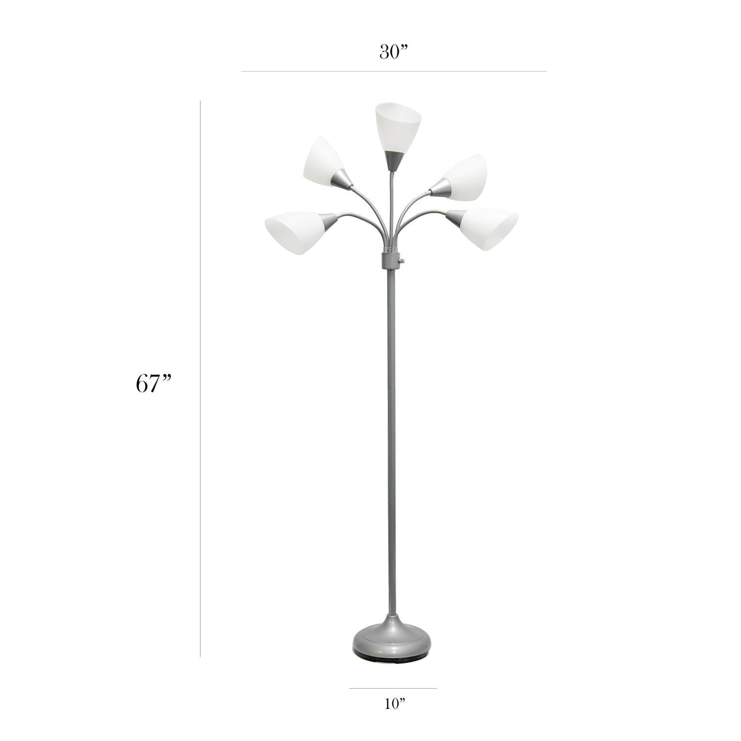 All The Rages 67" Silver 5-Light Adjustable Gooseneck Floor Lamp With White Shades