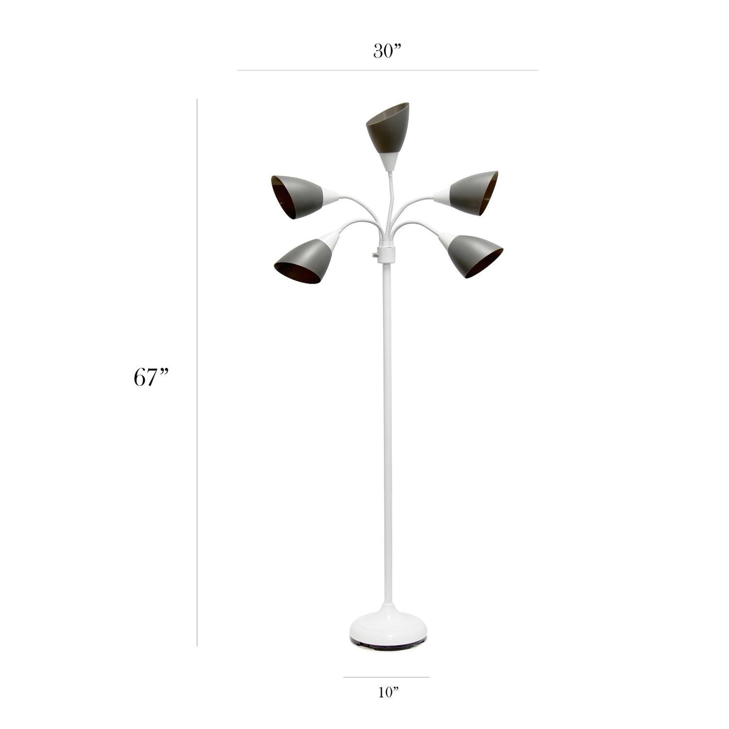 All The Rages 67" White 5-Light Adjustable Gooseneck Floor Lamp With Gray Shades