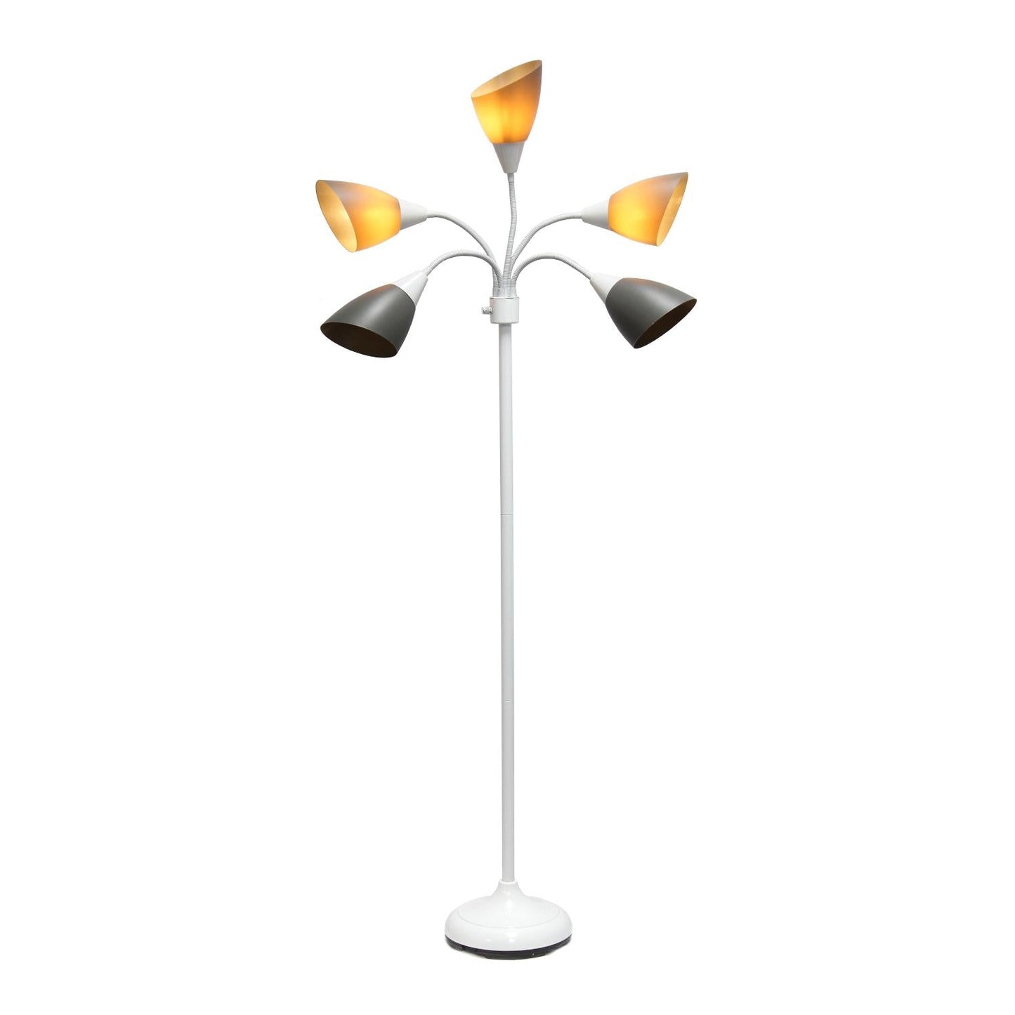 All The Rages 67" White 5-Light Adjustable Gooseneck Floor Lamp With Gray Shades