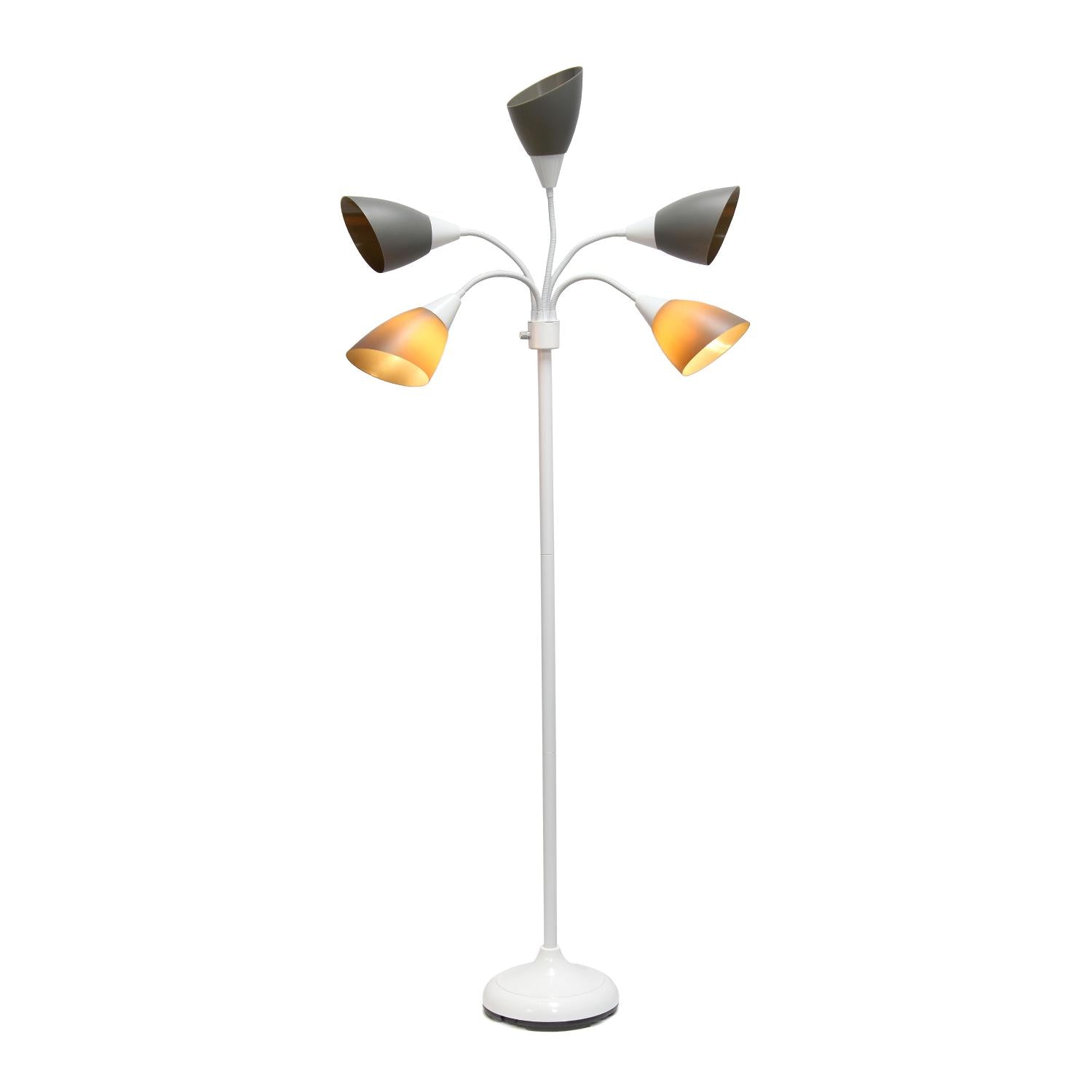 All The Rages 67" White 5-Light Adjustable Gooseneck Floor Lamp With Gray Shades