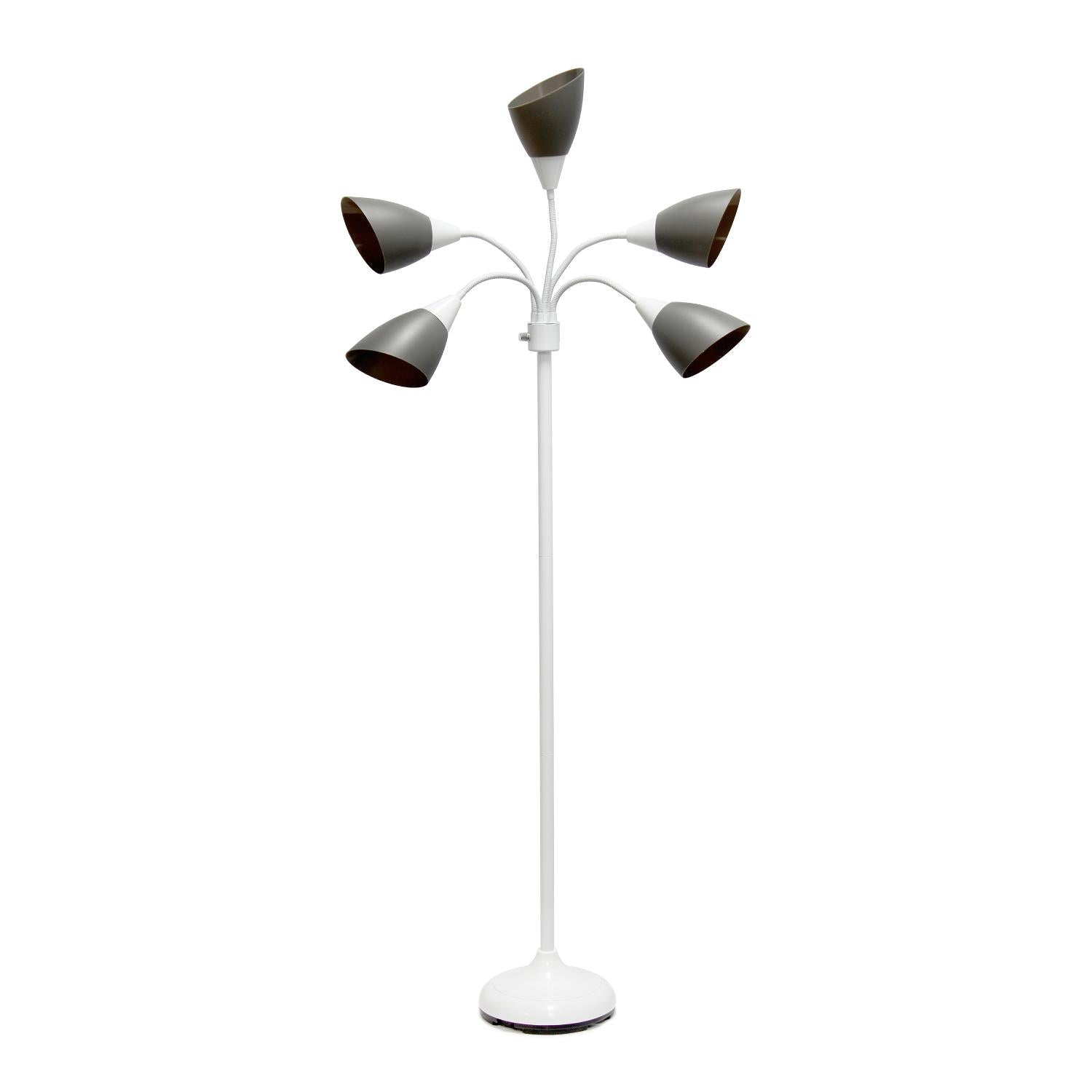 All The Rages 67" White 5-Light Adjustable Gooseneck Floor Lamp With Gray Shades