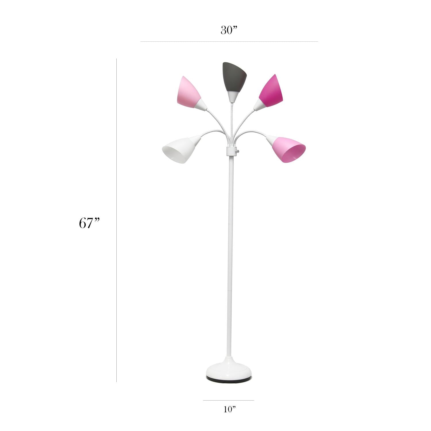 All The Rages 67" White 5-Light Adjustable Gooseneck Floor Lamp With Pink, White & Gray Shades