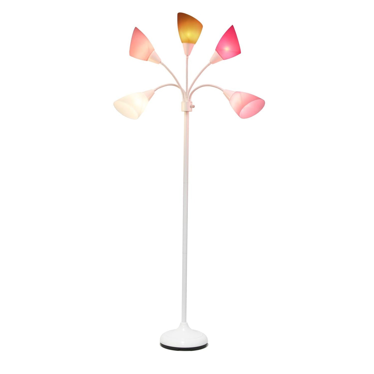 All The Rages 67" White 5-Light Adjustable Gooseneck Floor Lamp With Pink, White & Gray Shades