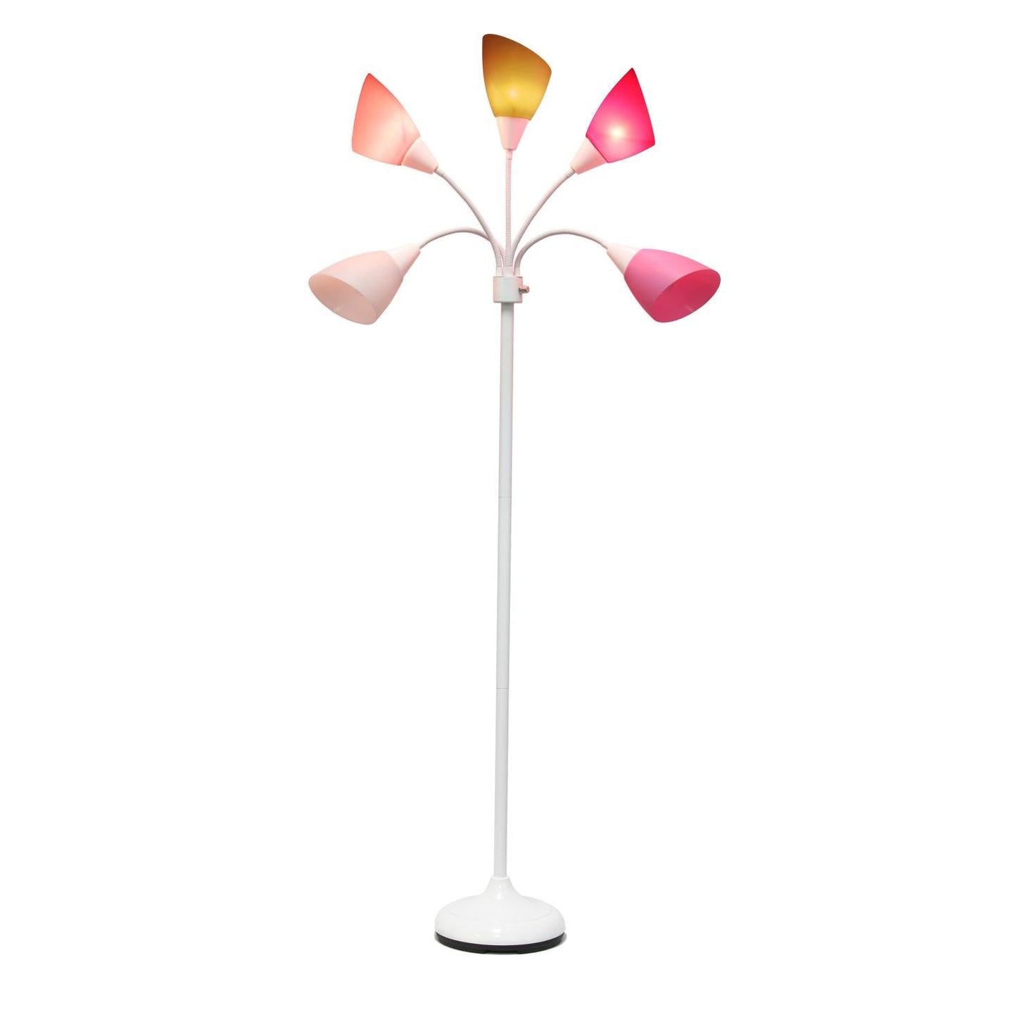 All The Rages 67" White 5-Light Adjustable Gooseneck Floor Lamp With Pink, White & Gray Shades