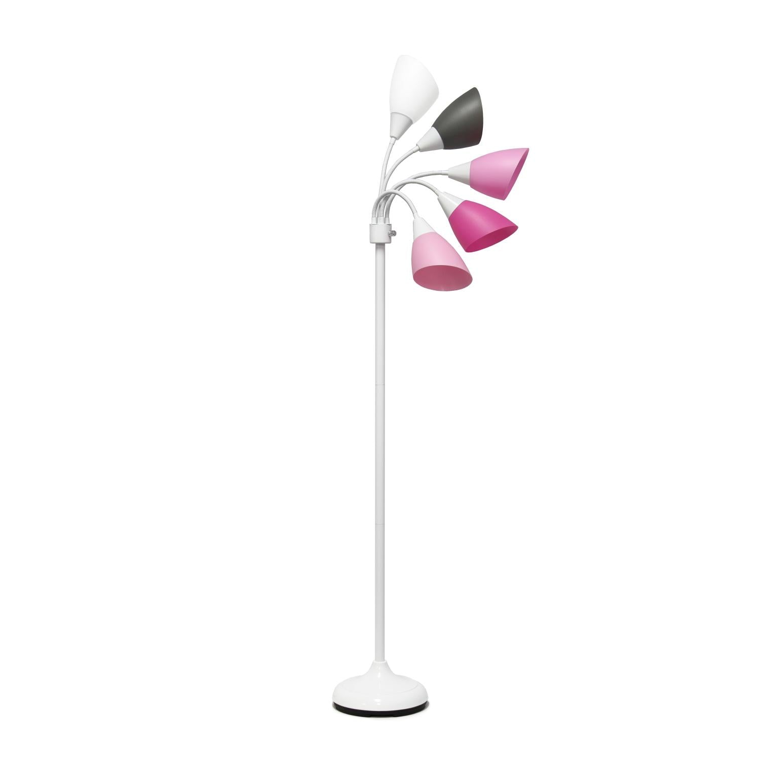 All The Rages 67" White 5-Light Adjustable Gooseneck Floor Lamp With Pink, White & Gray Shades