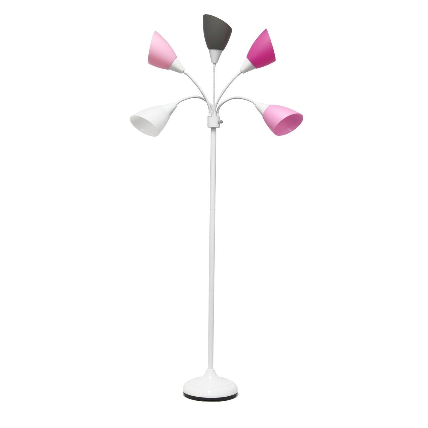 All The Rages 67" White 5-Light Adjustable Gooseneck Floor Lamp With Pink, White & Gray Shades