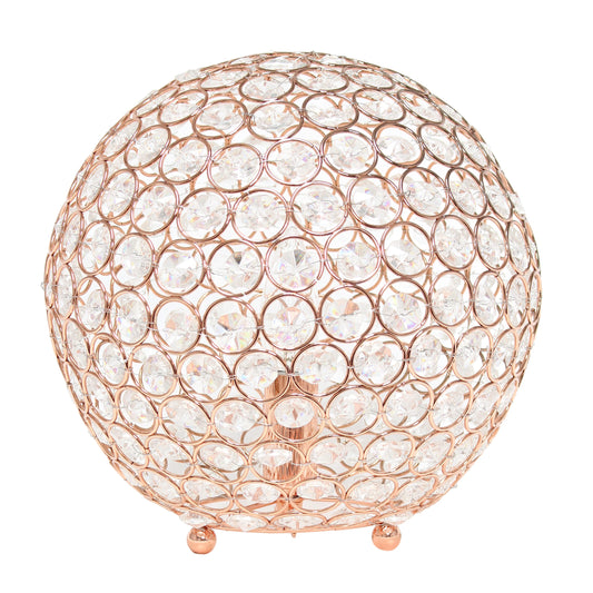 All The Rages Elegant Designs 10" Rose Gold Finish Elipse Crystal Ball Sequin Table Lamp
