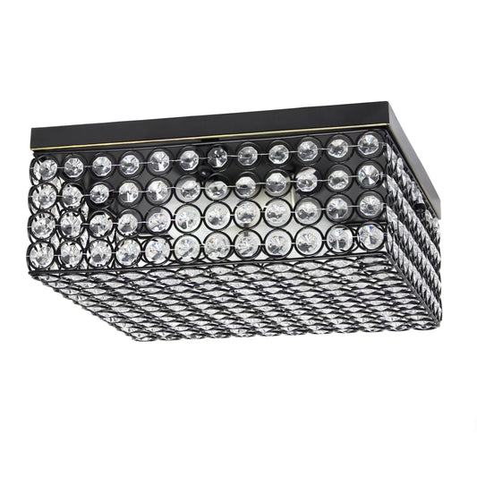 All The Rages Elegant Designs 12" Restoration Bronze Finish Elipse Crystal 2-Light Square Ceiling Flush Mount Lamp