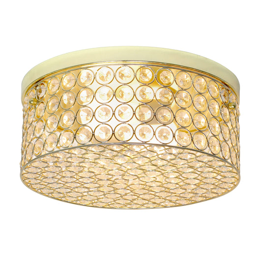 All The Rages Elegant Designs 12" Round Gold Elipse Crystal Ceiling 2-Light Flush Mount Lamp