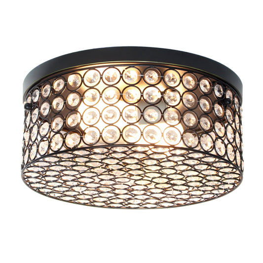 All The Rages Elegant Designs 12" Round Restoration Bronze Elipse Crystal Ceiling 2-Light Flush Mount Lamp