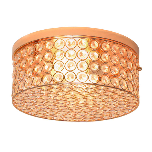 All The Rages Elegant Designs 12" Round Rose Gold Elipse Crystal Ceiling 2-Light Flush Mount Lamp