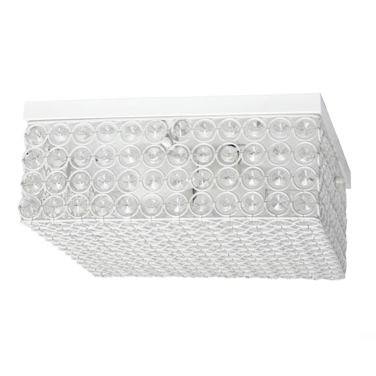 All The Rages Elegant Designs 12" White Finish Elipse Crystal 2-Light Square Ceiling Flush Mount Lamp