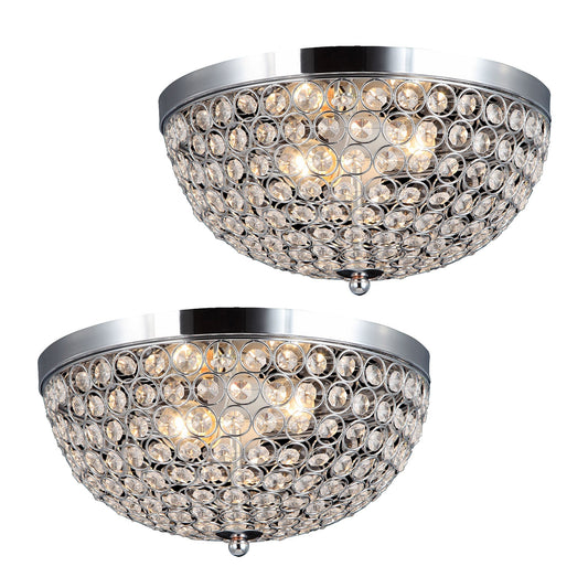 All The Rages Elegant Designs 2-Piece Chrome Finish Elipse Crystal Flush Mount 2-Light Ceiling Light