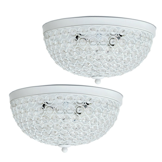 All The Rages Elegant Designs 2-Piece White Finish Elipse Crystal Flush Mount 2-Light Ceiling Light
