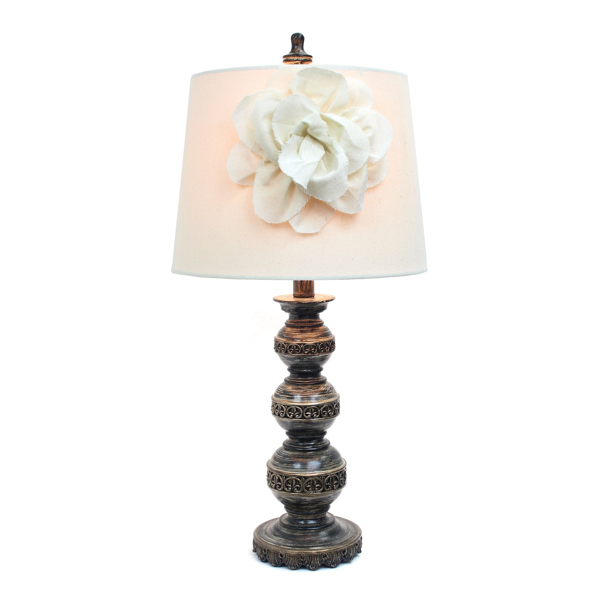 All The Rages Elegant Designs Aged Bronze Stacked Ball Lamp With Couture Linen Flower Shade
