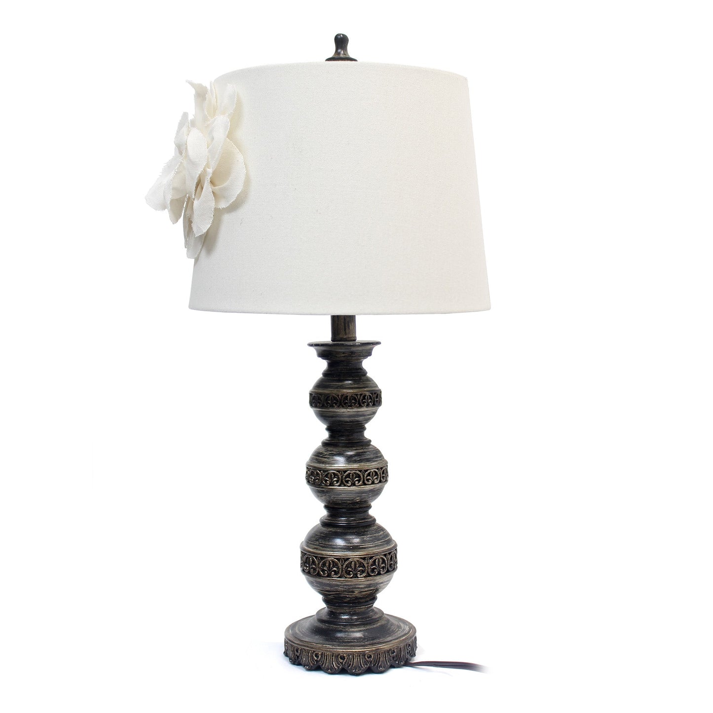 All The Rages Elegant Designs Aged Bronze Stacked Ball Lamp With Couture Linen Flower Shade