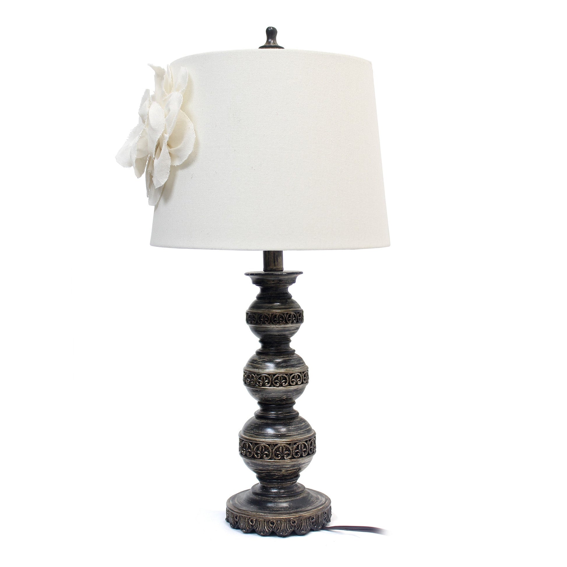 All The Rages Elegant Designs Aged Bronze Stacked Ball Lamp With Couture Linen Flower Shade