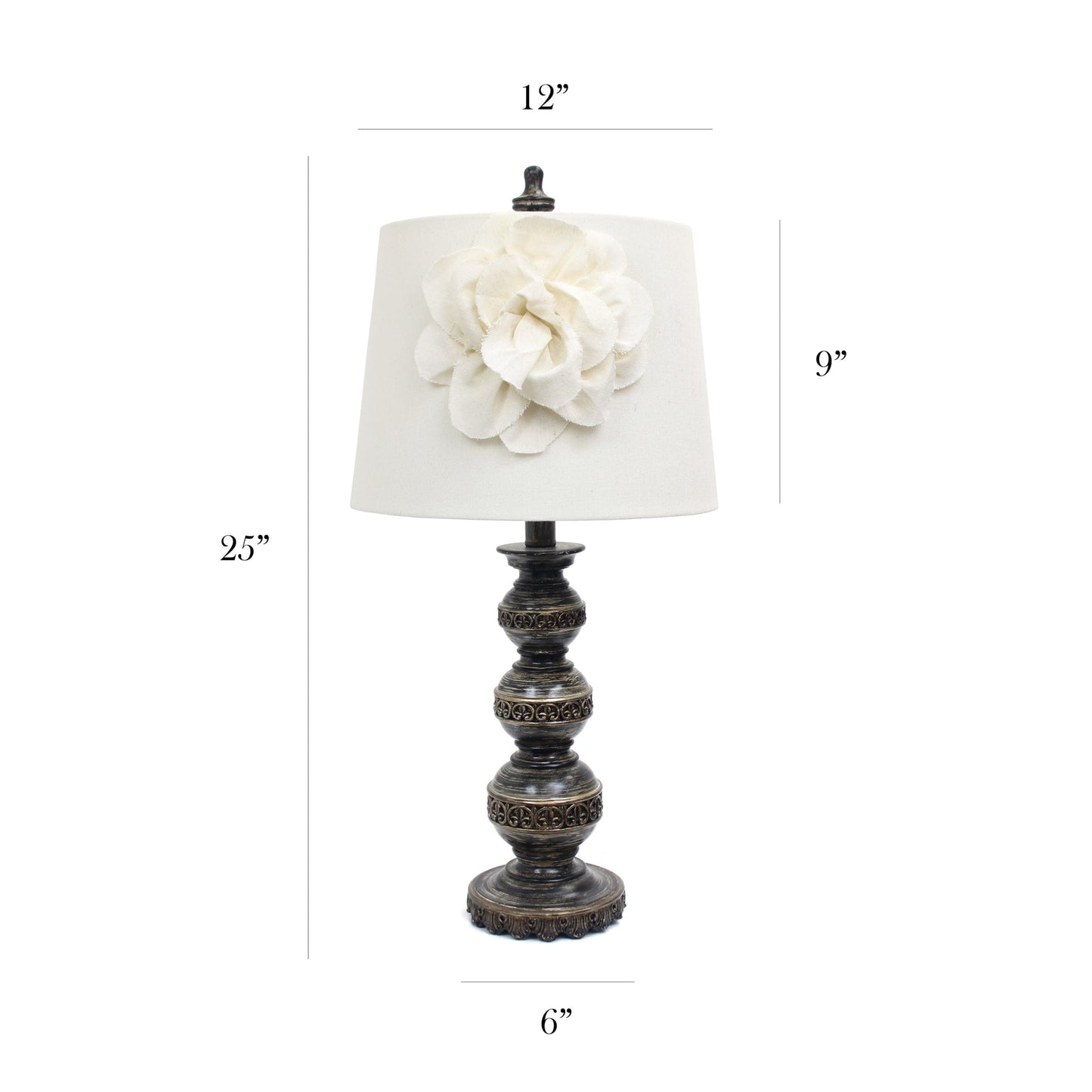All The Rages Elegant Designs Aged Bronze Stacked Ball Lamp With Couture Linen Flower Shade