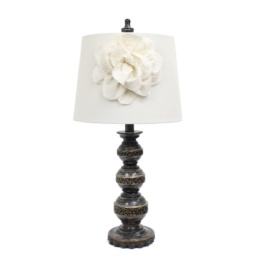 All The Rages Elegant Designs Aged Bronze Stacked Ball Lamp With Couture Linen Flower Shade