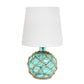 All The Rages Elegant Designs Aqua Finish And White Fabric Shade Buoy Rope Nautical Netted Coastal Ocean Sea Glass Table Lamp