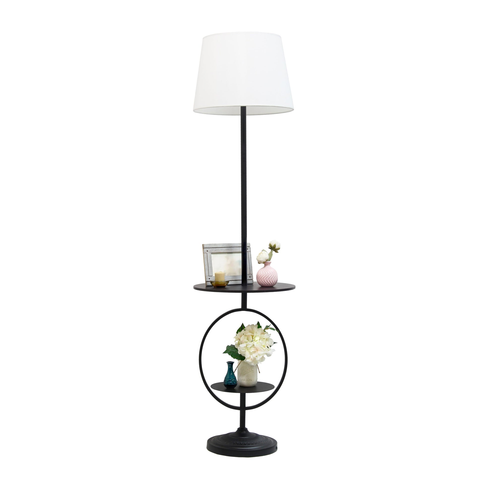 All The Rages Elegant Designs Black Finish Bedside Nightstand End Table Dual Shelf Decorative Floor Lamp