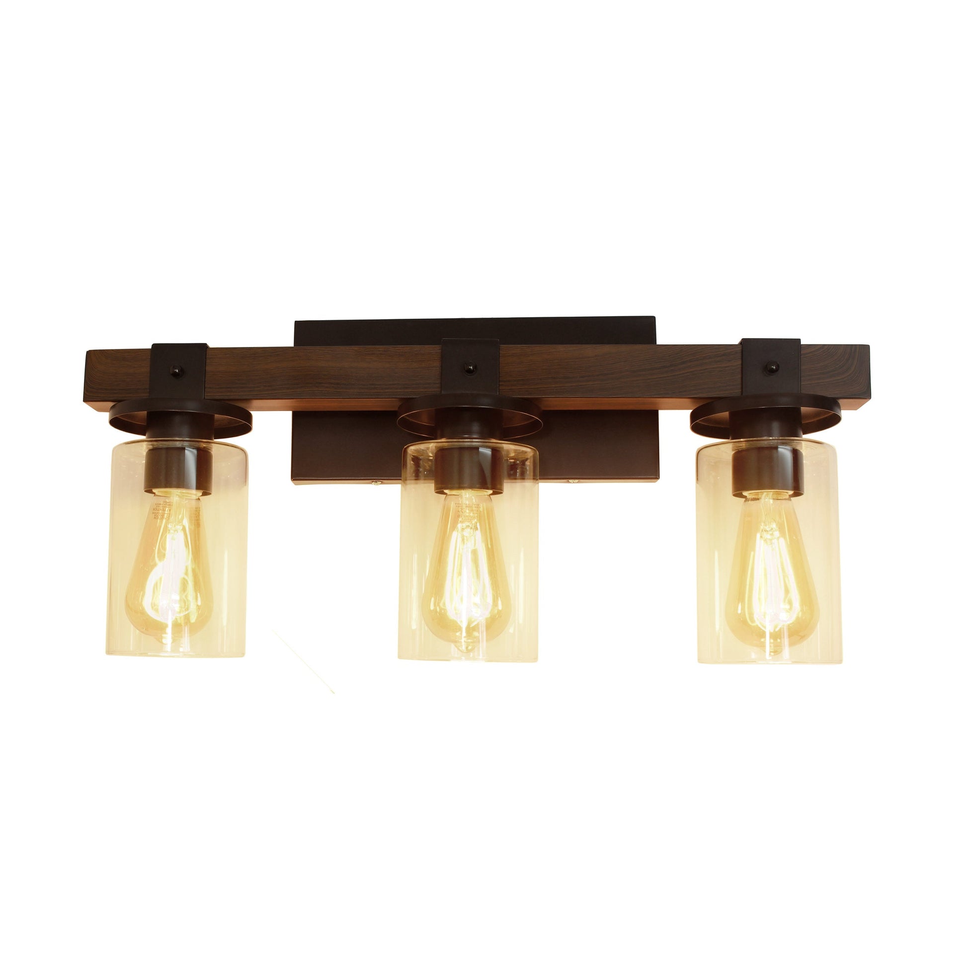 All The Rages Elegant Designs Brown 3-Light Industrial Rustic Bath Vanity Light In Restored Wood Look